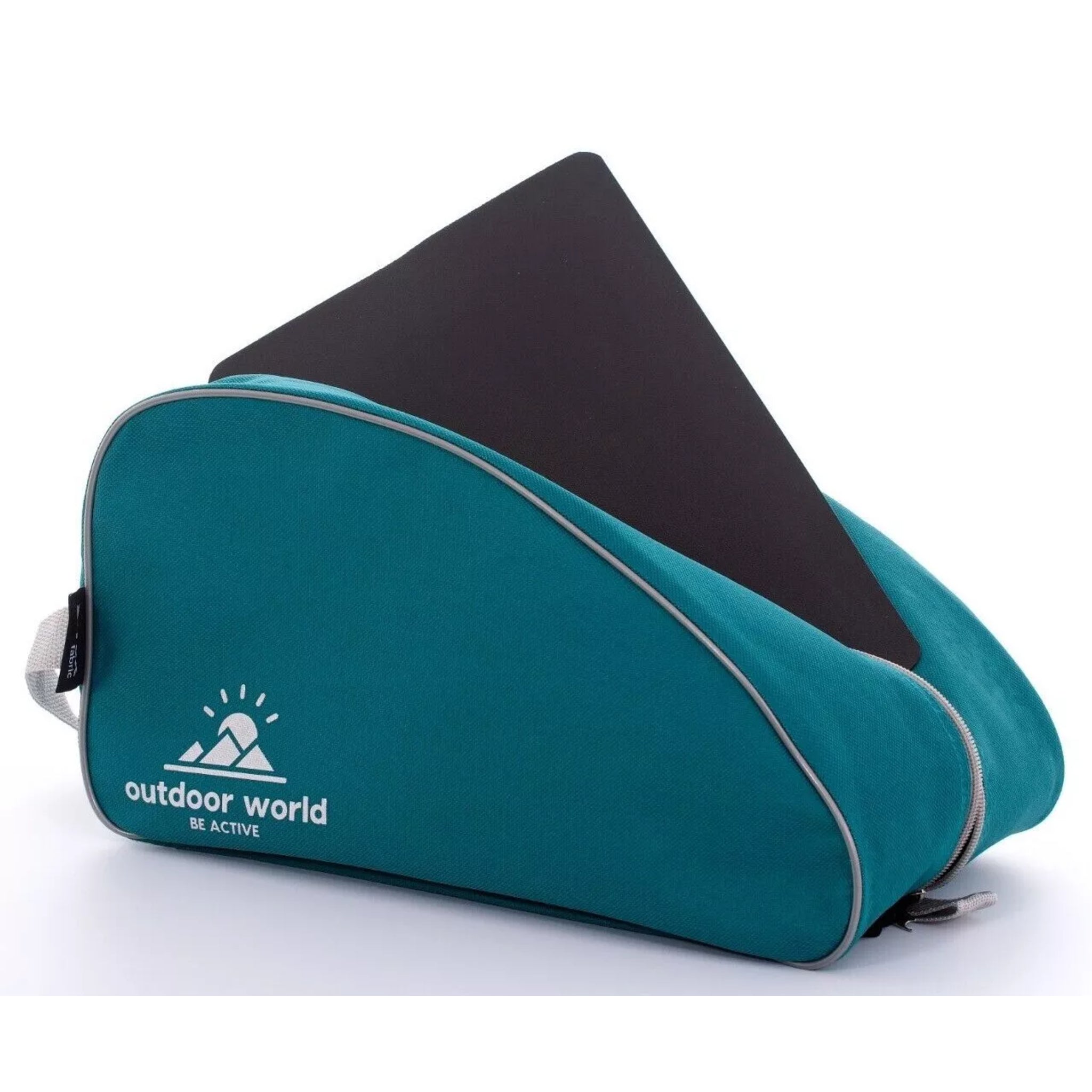 Outdoor World branded waterproof boot bag in teal with 2-way zip, strong carry handle, and durable 600D fabric ā ideal for hiking, sports, and travel